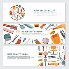 Banners for a beauty salon with hairdressing services a flat vector illustrations