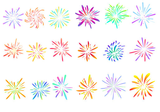 Firework icons set. Cartoon set of firework vector icons for web design