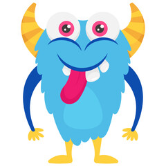 
A cartoon creature with fearful face and gestures having big horrible yes, creepy cartoon character monster 
