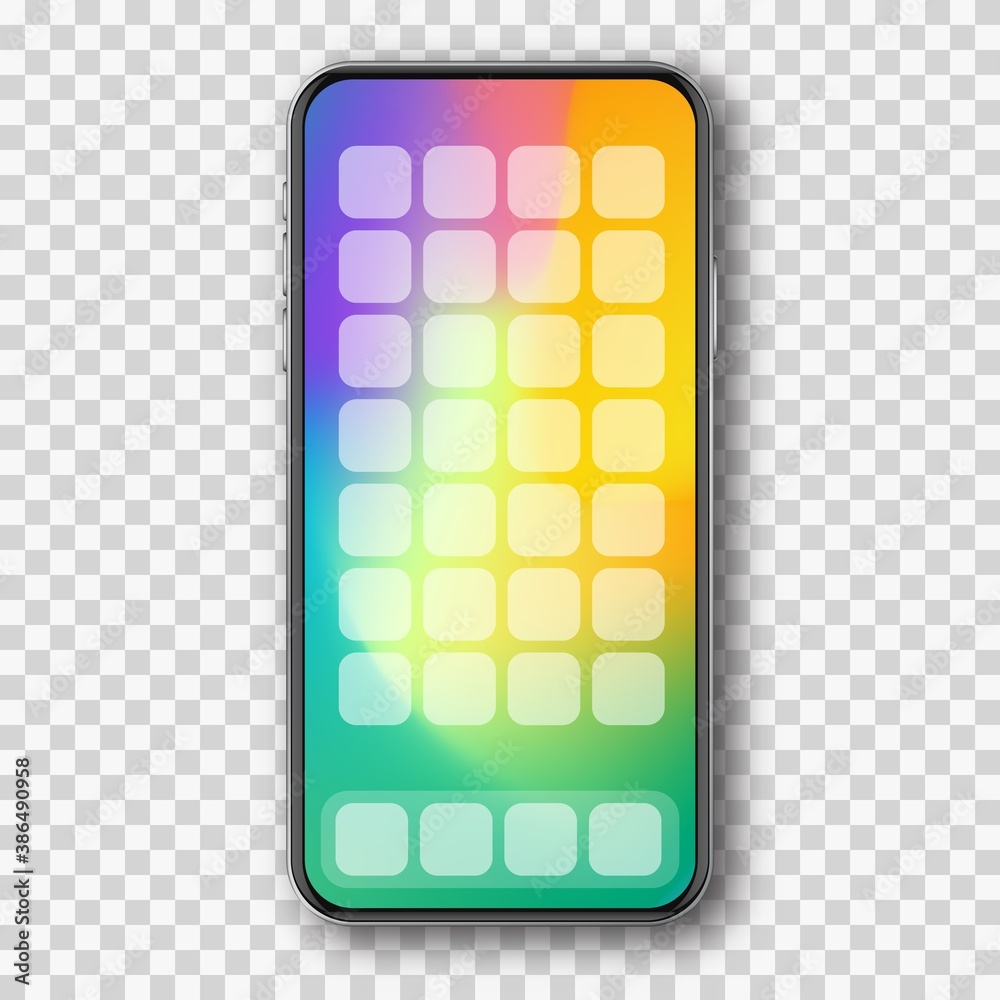 Wall mural smartphone with color screen and apps mockup template. modern mobile phone with realistic touch scre