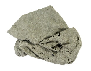 Old dirty torn rag isolated on white background. Cleaning rag.