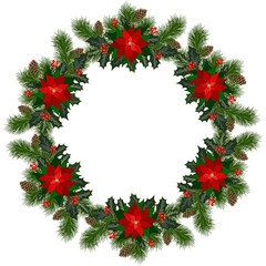 Fototapeta na wymiar Christmas wreath with fir tree
