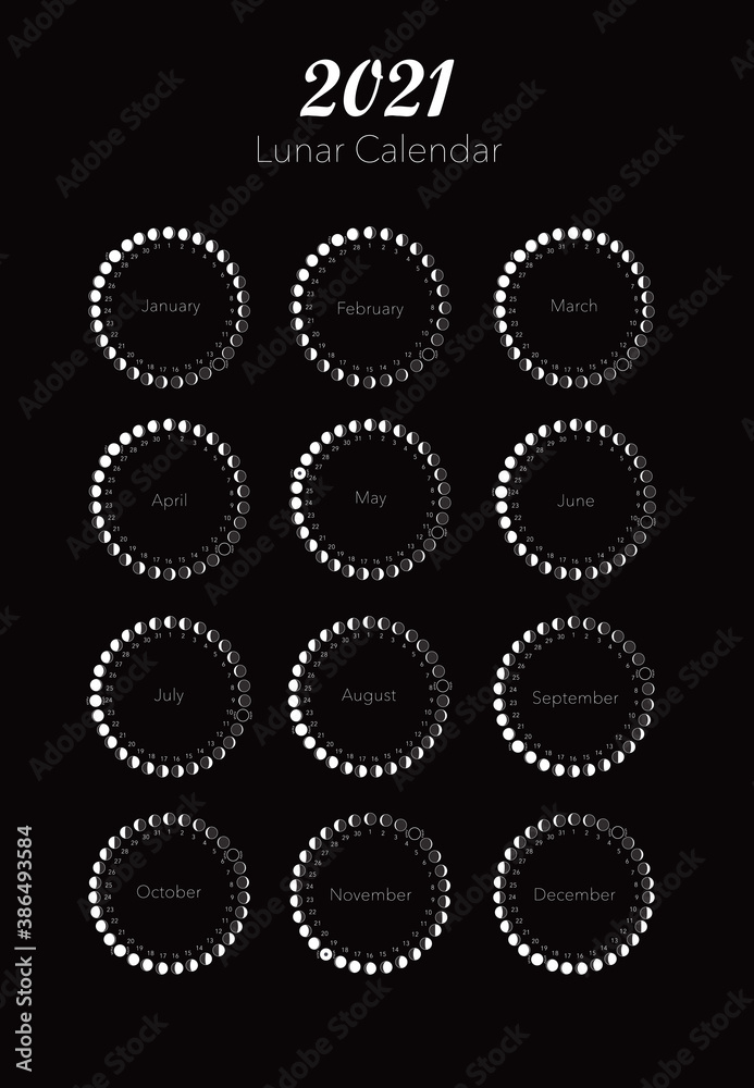 Wall mural 2021 moon phases calendar vector on dark grey