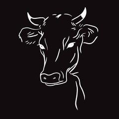 Print Hand drawn cow line vector illustration art.