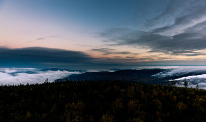 Obraz premium Moving clouds and autumn fog over the Black Forest