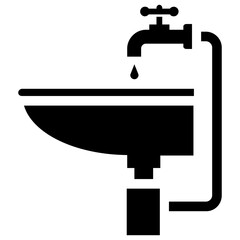 
Bowl with tap and two faucets on both sides making icon for wash basin icon
