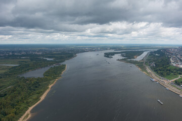 Top view of the Volga River in Nizhny Novgorod.
