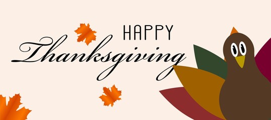 Vector illustration of happy Thanksgiving turkey with custom designed lettering theme