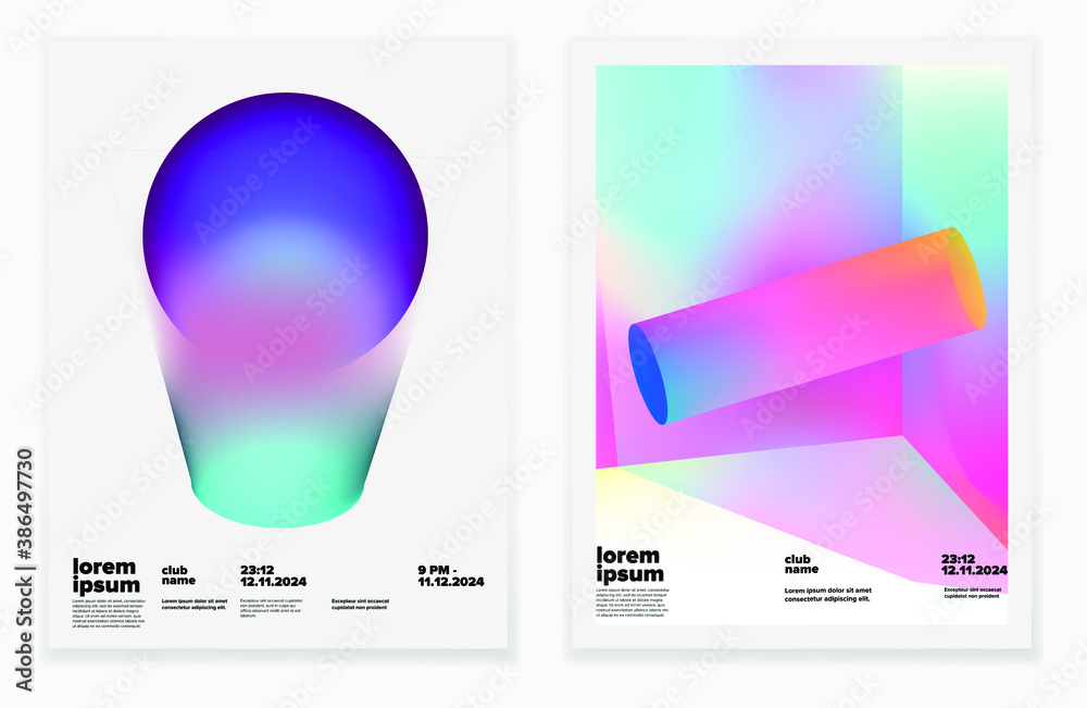 Aufkleber set of minimal posters with abstract composition of glowing neon planets. synthwave and vaporwave st