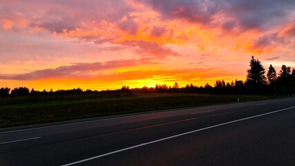 sunset on the road