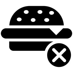 
A burger with the cross sign in a icons symbolizing the concept of unhygienic food 
