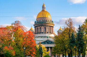 St. Isaac's Cathedral and Alexander garden in autumn, Saint Petersburg, Russia