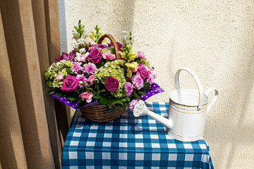 flowers blue square cloth in spring