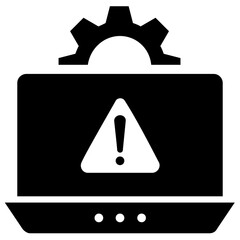 
Laptop with sign of exclamation enriched triangle, offering graphic for programming error icon 
