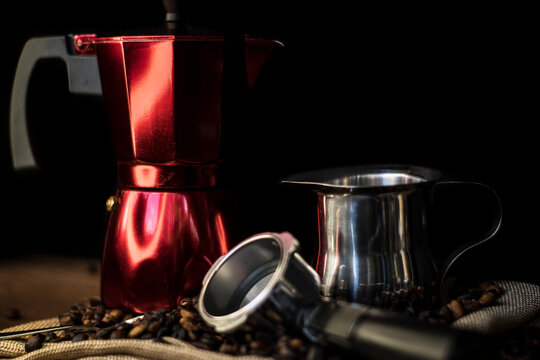 coffee beans, coffee makers, aniz, spoons, spices and others