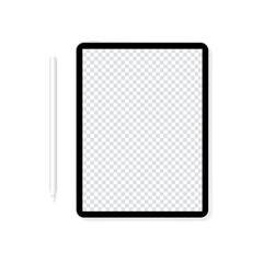 Tablet realistic mockup with pencil. Vector isolated illustration. Responsive screens to display your website design. Stock vector.
