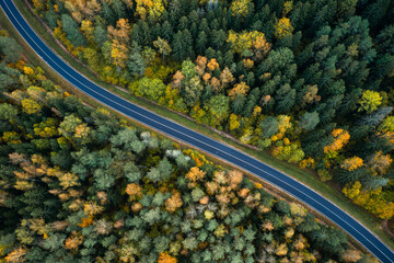aerial view of a narrow twisting road