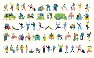 Fototapeta na wymiar Vector illustration backgrounds in flat design of group people doing different activity