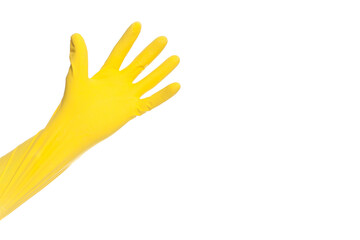 hand in yellow latex Glove For Cleaning isolated on white background.