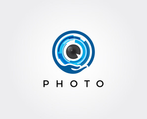 minimal photo lens logo template - vector illustration