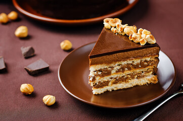 Merengue hazelnut chocolate cake in a plate