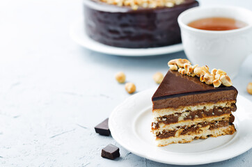 Merengue hazelnut chocolate cake in a plate