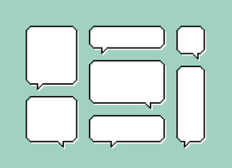 Set different pixel speech bubble. Geometric texting dialogue boxes. Modern vector illustration