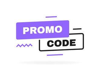 Promo code, coupon code label design. Geometric flat banner. Modern vector illustration