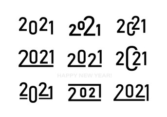 Collection of 2021 Happy New Year text logo design. 2021 number design template for greeting card artwork and brochure template. Vector illustration