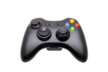 game remote gamepad with buttons and analog control of video games, entertainment device wireless joystick isolated on white background front view, nobody.