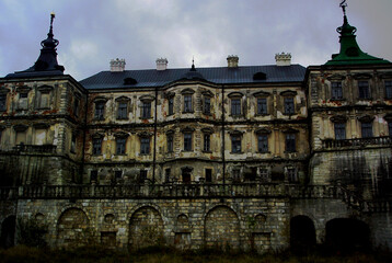 Fototapeta na wymiar Gloomy Dark old Pidhirtsi Castle - the residence of Polish kings and nobles