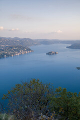 Panoramic view of Lake Orta in northern Italy, autumn afternoon.