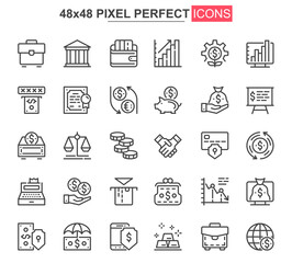 Business finance thin line icon set. Financial accounting and audit outline pictograms for web and mobile app GUI. Online banking simple UI, UX vector icons. 48x48 pixel perfect pictogram pack.