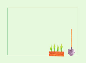 Gardening card on green background