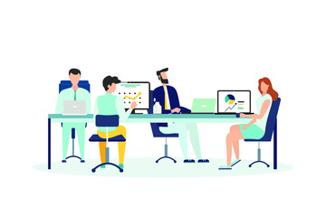 flat vector business team working and project collaboration process meeting concept