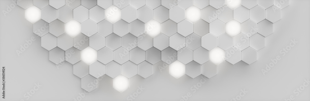 Poster abstract white background geometric hexagonal abstract background. surface polygon pattern with glow