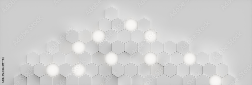 Poster abstract white background geometric hexagonal abstract background. surface polygon pattern with glow