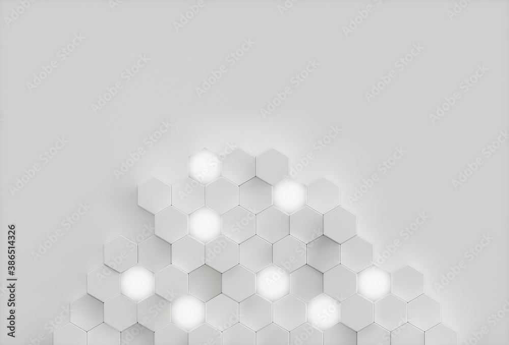 Poster abstract white background geometric hexagonal abstract background. surface polygon pattern with glow
