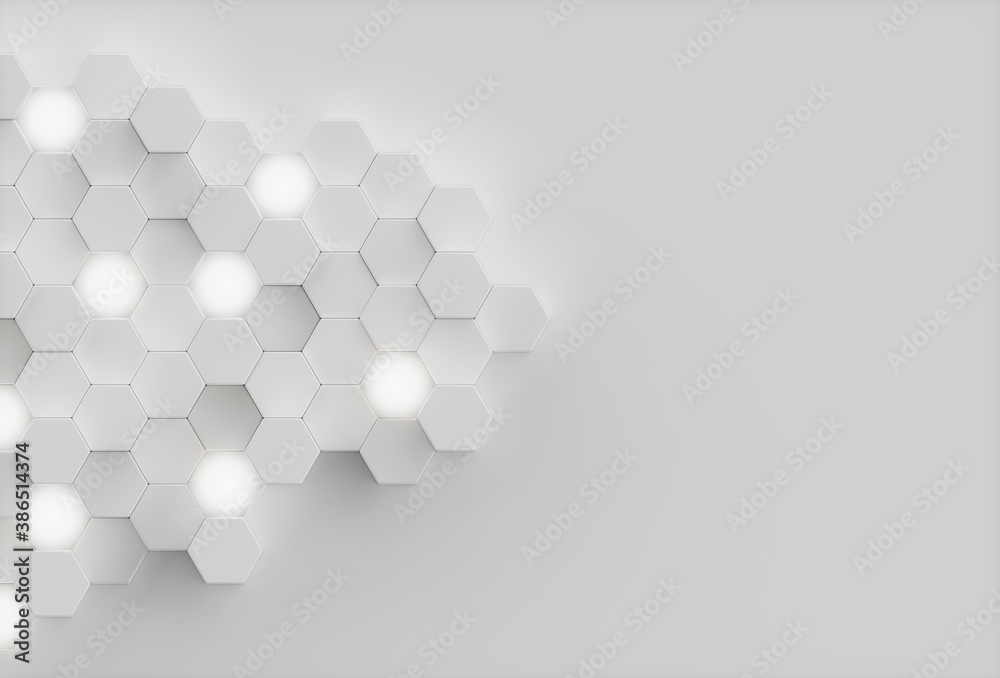 Poster abstract white background geometric hexagonal abstract background. surface polygon pattern with glow
