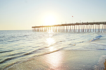 Avalon Pier and sandy beach at the Outer Banks of North Carolina