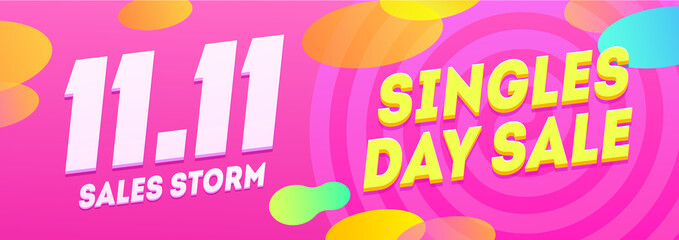 Singles day sale banner template.11.11 sale pink background with promotion element. Suitable for social media post