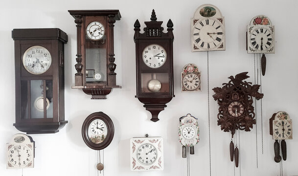Old clocks on the wall at the Ethnography Museum