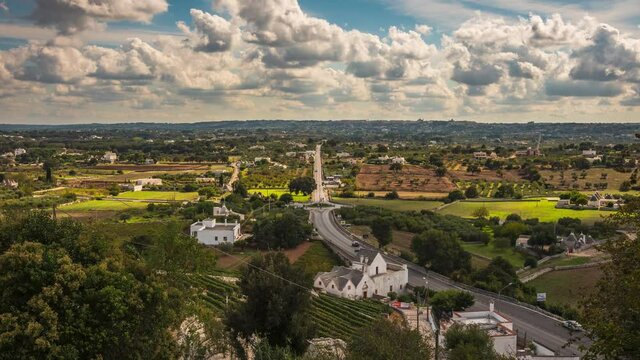 Timelapse 4k, trulli of Locorotondo. Bari, Puglia south of Italy
