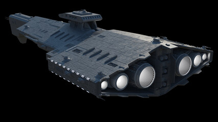 Light Spaceship Battle Cruiser - Left Rear View, 3d digitally rendered science fiction illustration