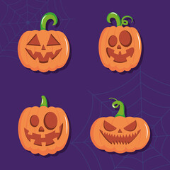 icon set happy halloween and scary pumpkins
