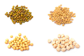 Set of different cereals isolated on white background