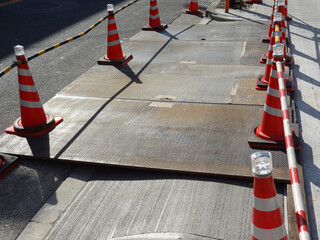 歩道の工事現場