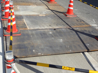 歩道の工事現場
