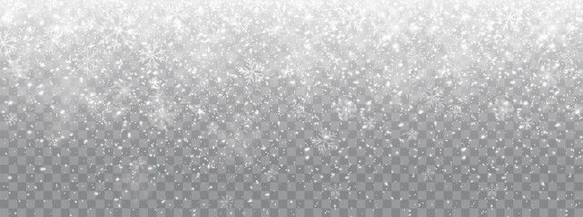 Naklejka na ściany i meble Seamless realistic falling snow or snowflakes. Isolated on transparent background - stock vector.