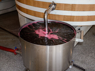 Procesos de vinificación después de la vendimia en una bodega de La Rioja, España